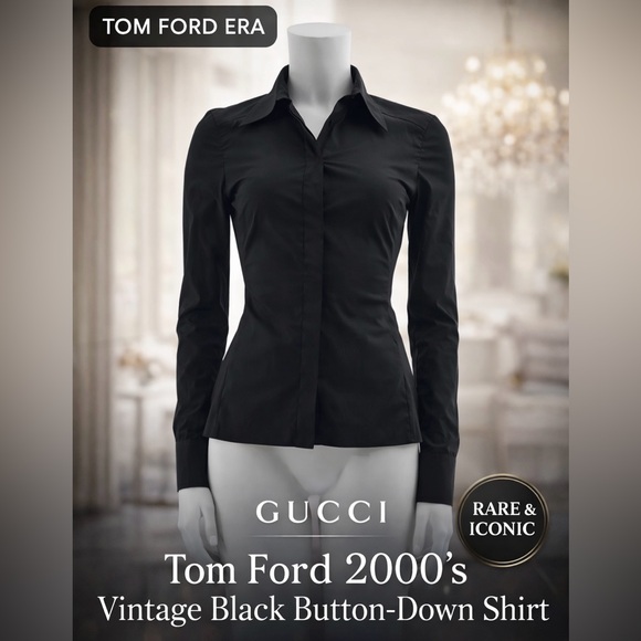 Gucci Tops - Gucci Tom Ford Era vintage black button down Y2K Made in Italy size 44